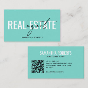 Tarjeta De Visita Código QR del agente inmobiliario moderno en verde