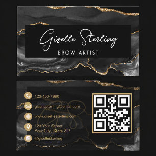 Tarjeta De Visita Código QR del artista de cejas Black Gold