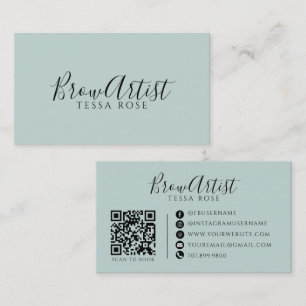 Tarjeta De Visita Código QR del Artista de Cejas Dusty Blue Green