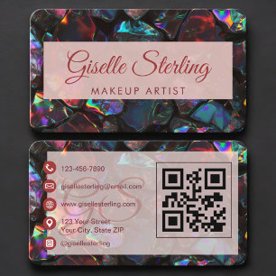 Tarjeta De Visita Código QR del artista de maquillaje Opal Black