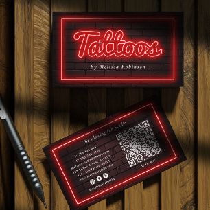 Tarjeta De Visita Código QR del Artista de Tatuajes con Pared de Lad