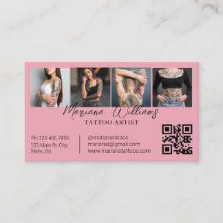 Tarjeta De Visita Código QR del artista de tatuajes de moda 4 Collag