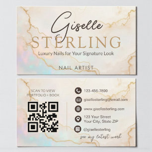 Tarjeta De Visita Código QR del artista de uñas de piedra Ópalo