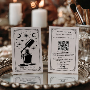 Tarjeta De Visita Código QR del artista de uñas del tarot celestial 