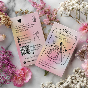 Tarjeta De Visita Código QR del artista de uñas holográficas rosadas