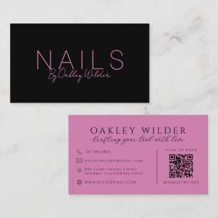 Tarjeta De Visita Código QR del artista de uñas rojo violeta