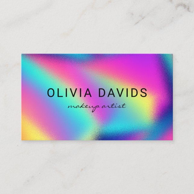 Tarjeta De Visita Código QR del artista holográfico Neon Rainbow Mak (Anverso)