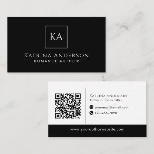 Tarjeta De Visita Código QR del autor Minimal Elegante Marca Negra