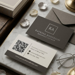 Tarjeta De Visita Código QR del autor Minimal Elegante Marrón claro 