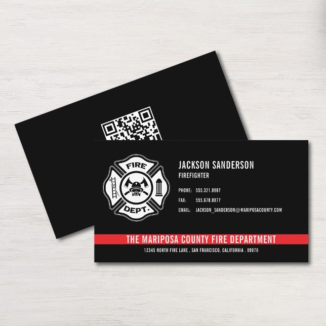 Tarjeta De Visita Código QR del bombero del Departamento de bomberos (Custom Firefighter Fire Department Logo Business Card)