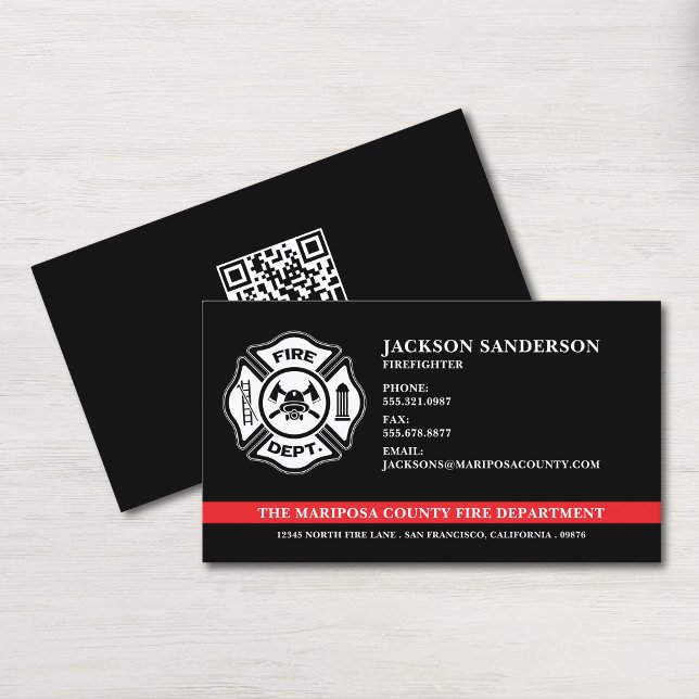 Tarjeta De Visita Código QR del bombero del Departamento de bomberos (Custom Fire Department Firefighter QR Code Business Card)