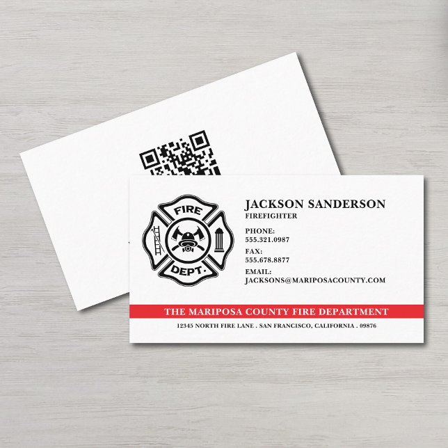Tarjeta De Visita Código QR del bombero del Departamento de bomberos (Custom Fire Department Firefighter QR Code Business Card)