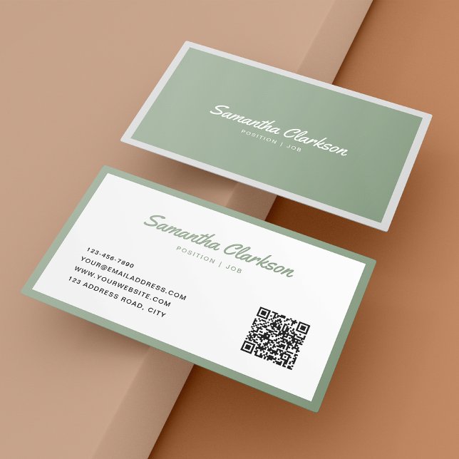 Tarjeta De Visita Código QR del borde del guión cursivo verde de sab (Subido por el creador)