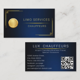 Tarjeta De Visita Código QR del borde dorado real del chófer moderno