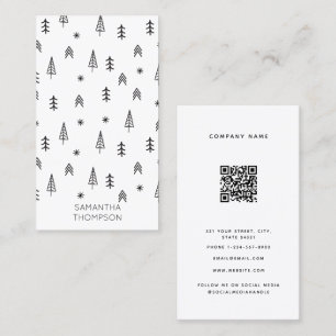 Tarjeta De Visita Código QR del bosque blanco de invierno minimalist