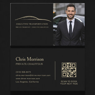 Tarjeta De Visita Código QR del coche de transporte Foto negro y dor