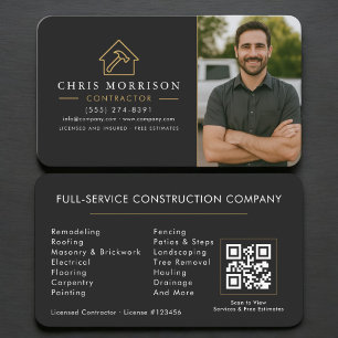 Tarjeta De Visita Código QR del Contratista Foto Negro Oro