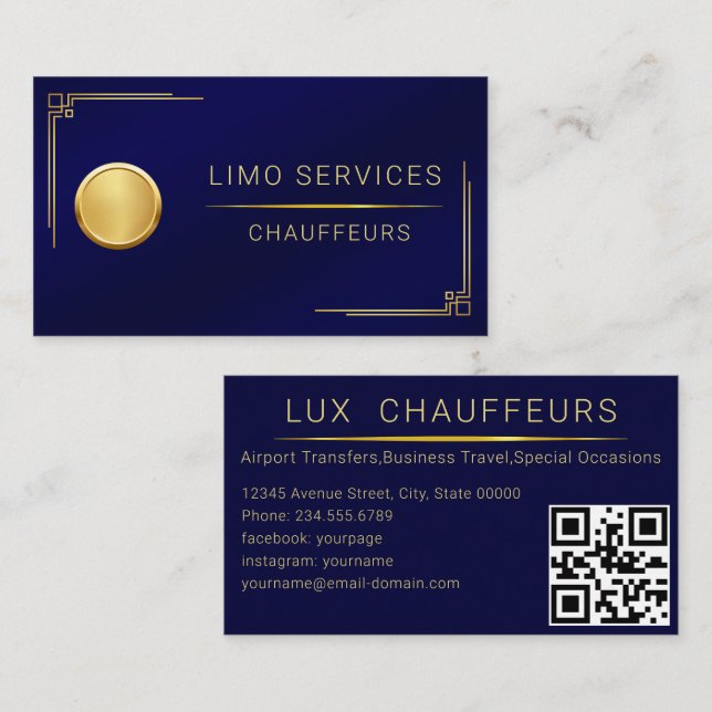 Tarjeta De Visita Código QR del controlador Limo Y Chauffeur Service (Anverso / Reverso)
