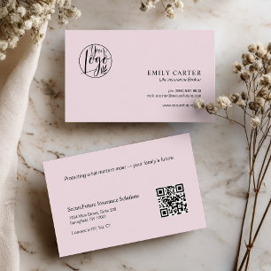 Tarjeta De Visita Código QR del corredor de seguros de vida rosado d