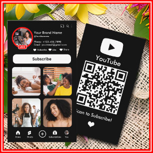 Tarjeta De Visita Código QR del creador de vlogs de influencers negr