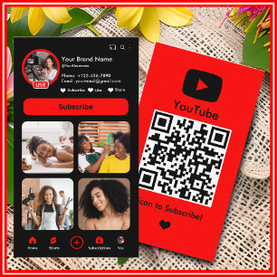 Tarjeta De Visita Código QR del creador de vlogs de YouTube Red Infl