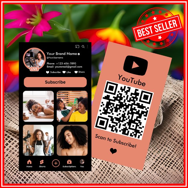 Tarjeta De Visita Código QR del creador del Vlogger de YouTube Peach (Subido por el creador)