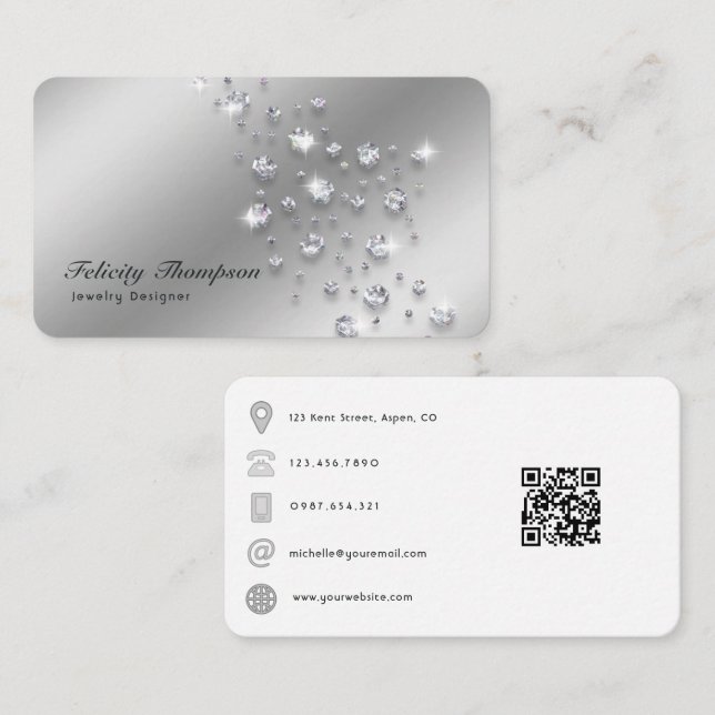 Tarjeta De Visita Código QR del Diseñador de joyas de diamantes (Anverso / Reverso)
