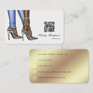 Tarjeta De Visita Código QR del diseñador de moda Glam Chic Gold Bus