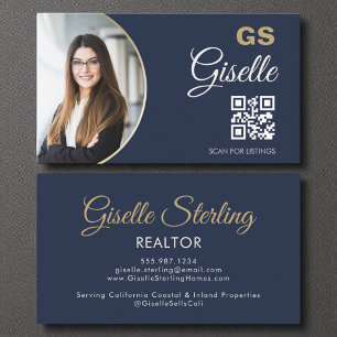 Tarjeta De Visita Código QR del editor de monografías de oro azul de