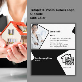 Tarjeta De Visita Código QR del editor de Personalizable blanco y ne