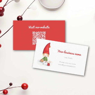 Tarjeta De Visita Código QR del elfo rojo de invierno lindo