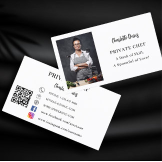 Tarjeta De Visita Código QR del eslogan de la foto del chef privado