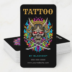 Tarjeta De Visita Código QR del estudio de tatuajes Samurai Skull de