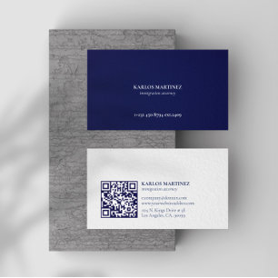 Tarjeta De Visita Código QR del fiscal de inmigración azul y blanco