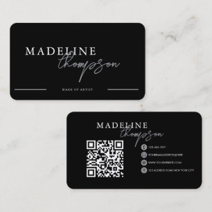Tarjeta De Visita Código QR del guión de caligrafía de plata negra