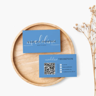 Tarjeta De Visita Código QR del guión de la caligrafía azul de Paste