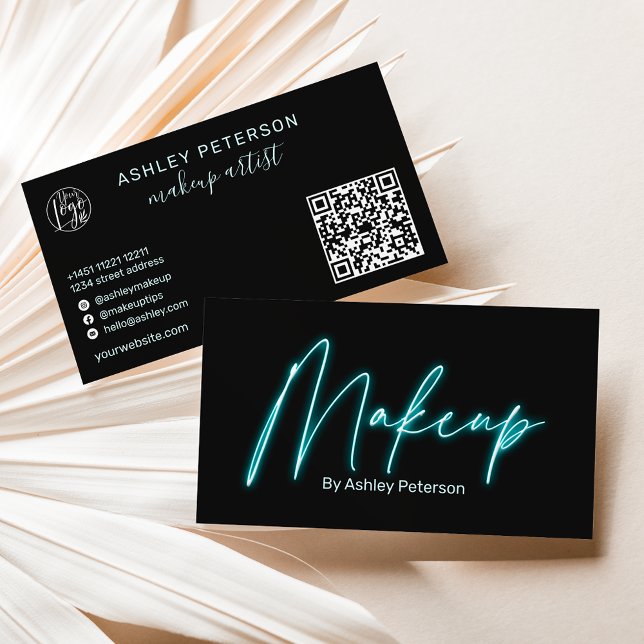 Tarjeta De Visita Código qr del guión moderno del guión de maquillaj (Subido por el creador)