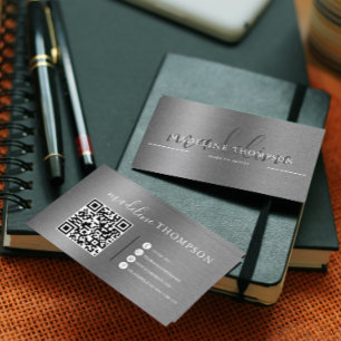 Tarjeta De Visita Código Qr del guión plateado de acero cepillado me