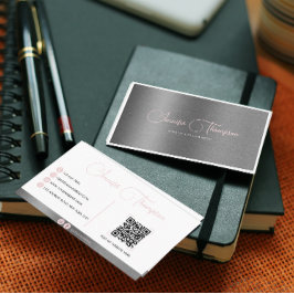 Tarjeta De Visita Código QR del guión rosado del guión metálico prof