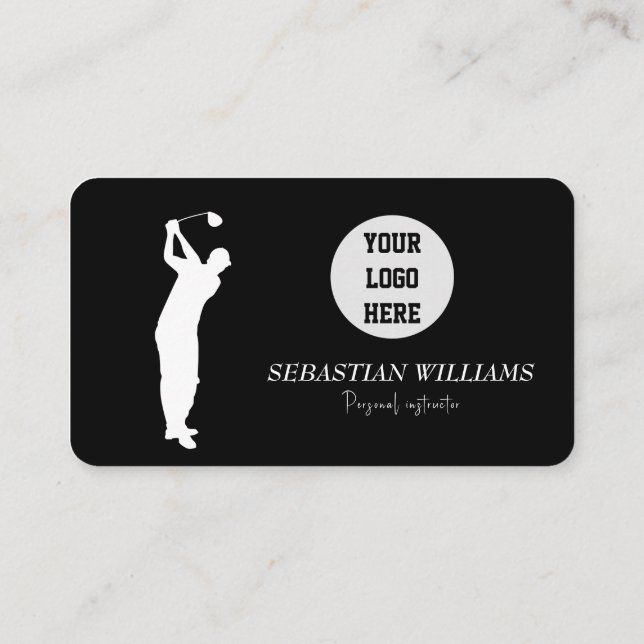 Tarjeta De Visita Código QR del instructor de golf Profesional negro (Reverso)