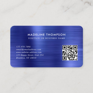 Tarjeta De Visita Código QR del logotipo azul metálico cepillado pro