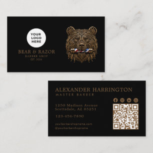 Tarjeta De Visita Código Qr del logotipo de Bronce de Oso de Barberí