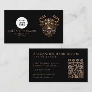 Tarjeta De Visita Código Qr del logotipo de búfalo de bronce de la b