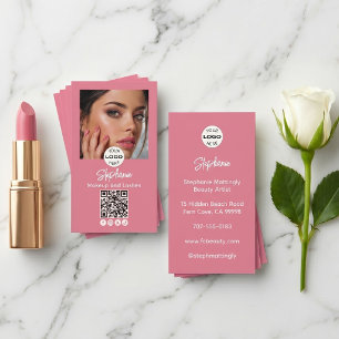 Tarjeta De Visita Código QR del logotipo de escritura rosa rubor Fot