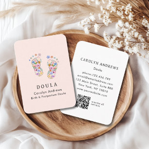 Tarjeta De Visita Código QR del logotipo de huella de bebé de flor c