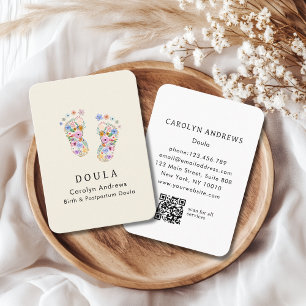 Tarjeta De Visita Código QR del logotipo de huella de bebé de flor c