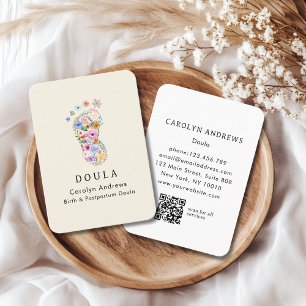 Tarjeta De Visita Código QR del logotipo de huella de bebé de flor c