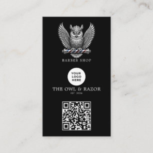 Tarjeta De Visita Código Qr del logotipo de la barbería del búho de 