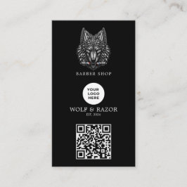 Tarjeta De Visita Código Qr del logotipo de la barbería del lobo pla