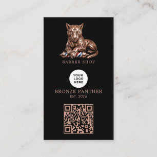 Tarjeta De Visita Código Qr del logotipo de la barbería del pantera